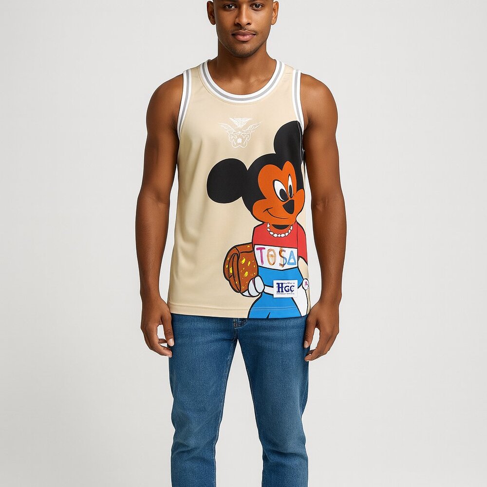 Headgear Classics Men's Mickey & Minnie Embroidered Jersey Tan Cream Large